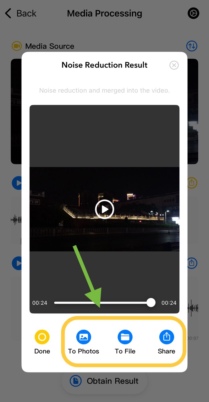 YourTools-video denoising result save and share