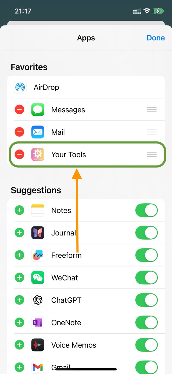 YourTools-in share list