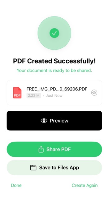 Generated PDF file with size and filename details