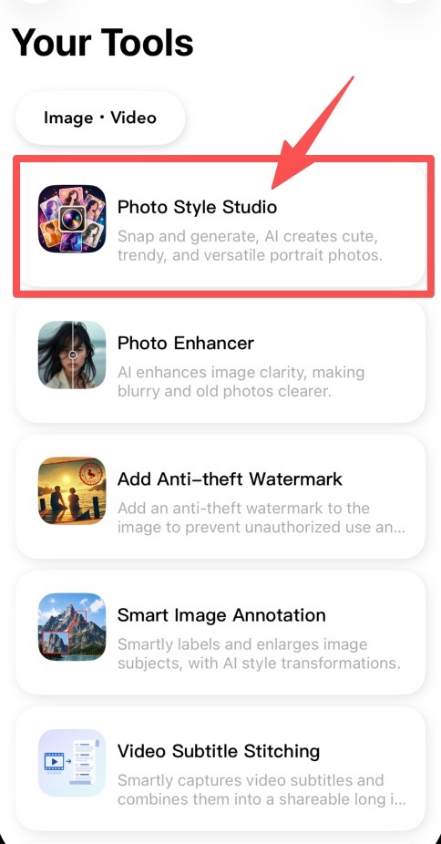 Photo Style Studio entry on the Your Tools home page