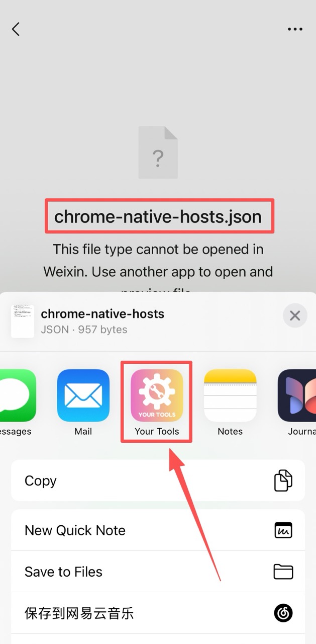 Open a file from another app using Your Tools share sheet