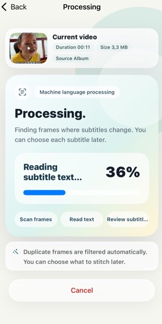 Machine learning subtitle recognition with duplicate frame filtering